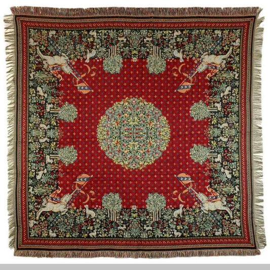 Gobelin Tischdecke Einhorn auf rot