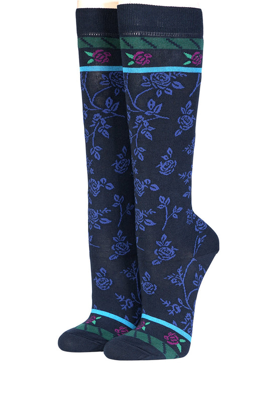 dunkelblaue Kniestrümpfe mit Muster Crönert 