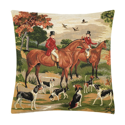 Gobelin Kissenhülle Jäger auf Pferden mit Hunden – 45x45