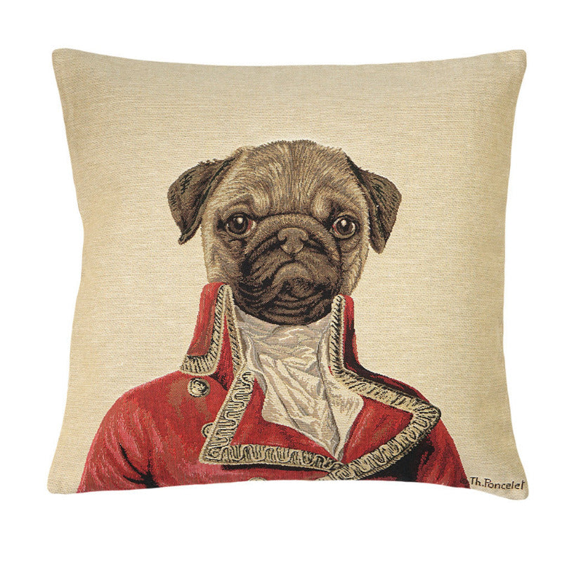 Gobelin Kissenhülle Mops Paradeuniform – 45×45 cm
