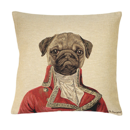 Gobelin Kissenhülle Mops Paradeuniform – 45×45 cm