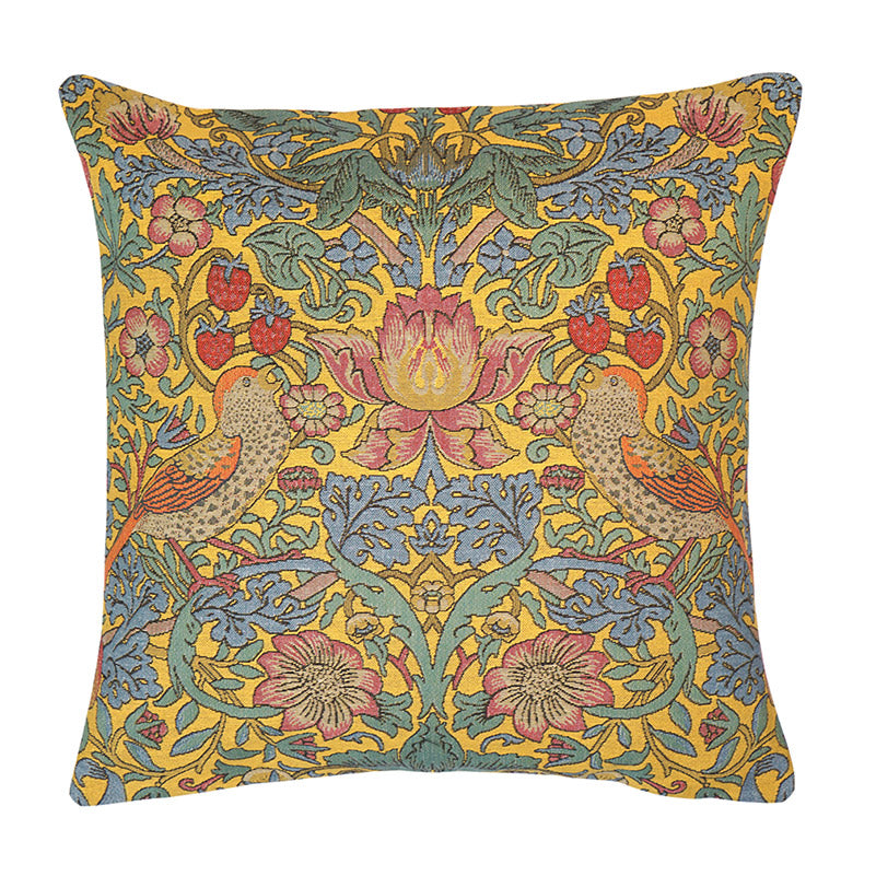 Kissenhülle Erdbeerdiebe – William Morris auf Gelb