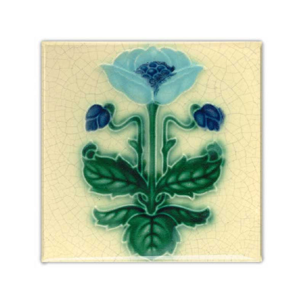Magnet Art Nouveau Tile - Blue Flower Majolica