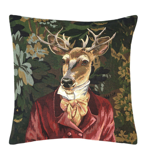 Rehbock in rotem Jacket Zierkissen Gobelin