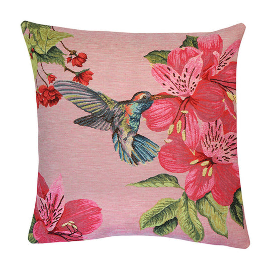 Kissenhülle Gobelin Kolibri – lachsfarbene Blüten 45x45