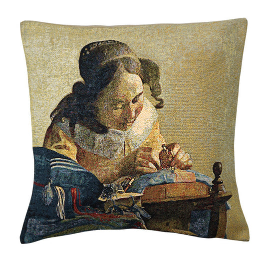 Kissenhülle Die Spitzenklöpplerin nach Vermeer – Gobelin 45x45 cm