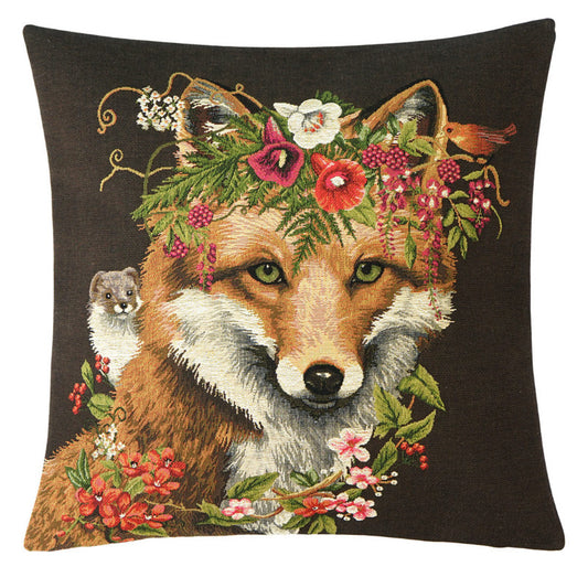 Kissenhülle Fuchs mit Blüten und Hamster – braun