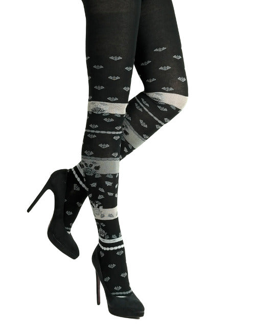 Crönert Strickstrumpfhose gestreift und Blüten