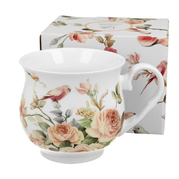 Tasse Porzellan mit Rosen und Vögeln pastell