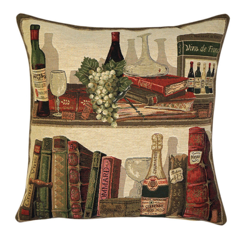Gobelin Kissenhülle Bibliothek Bücher & Dekanter 45x45 cm