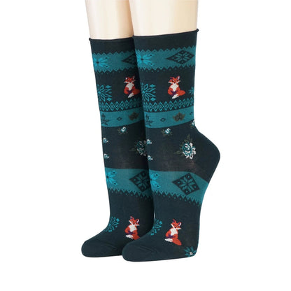 CRÖNERT Socken mit Rollrand Fuchs im Blumenbeet marine