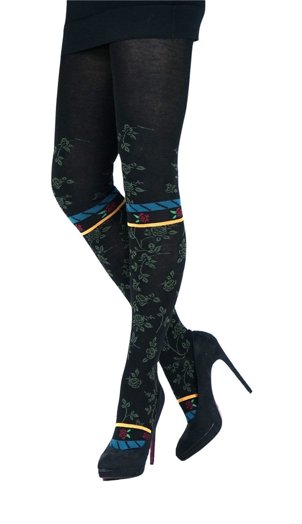 ausgefallene schwarze gemusterte Strickstrumpfhose