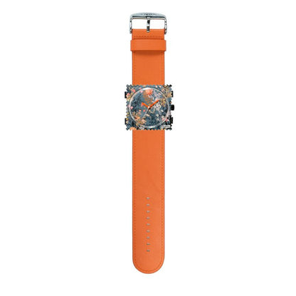 STAMPS Uhr komplett - Zifferblatt Autumn Flowers mit Lederarmband Orange
