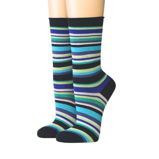 Socken mit Rollsaum Streifen blau