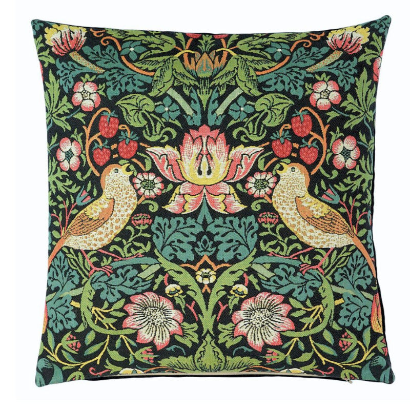 Kissenhülle „Erdbeerdiebe“ – Gobelin nach William Morris Schwarz