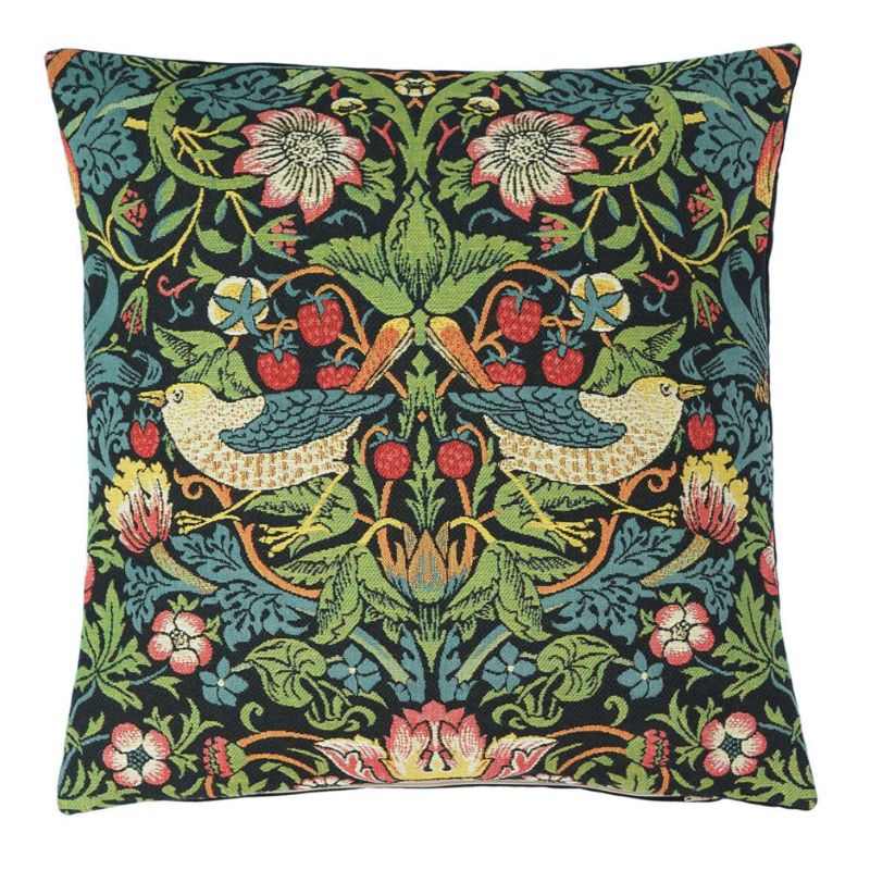 Kissenhülle „Erdbeerdiebe“ – Gobelin nach William Morris Schwarz