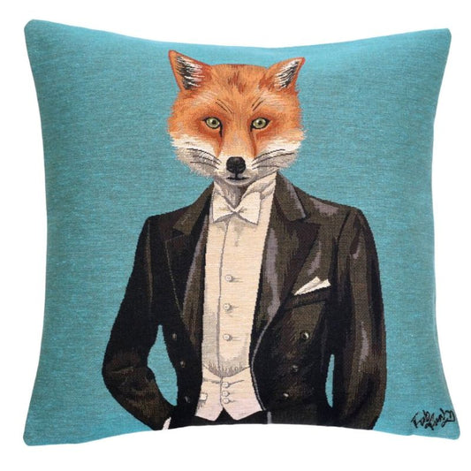Fuchs in Abendgarderobe auf türkis, Kissen