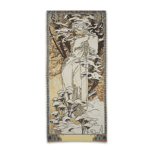 Belgian Tapestrie gewebter Wandbehang 155 x 70 cm Mucha Der Winter Gobelin Wandbehang