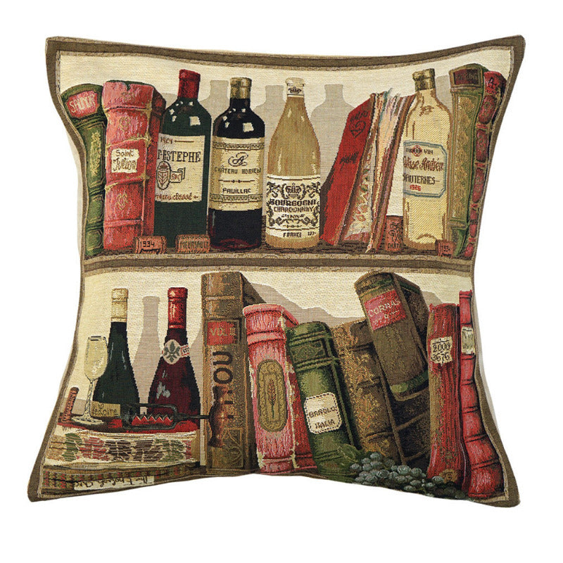 Gobelin Kissenhülle Bibliothek Bücher & Wein 45x45 cm