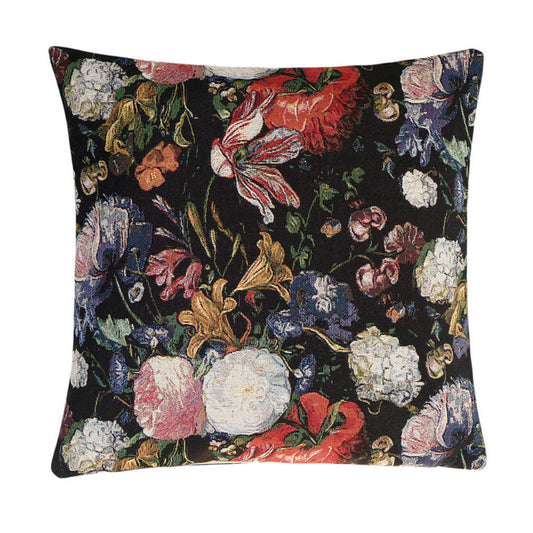 Kissenhülle Blumen auf Schwarz French Botanical 45x45 cm