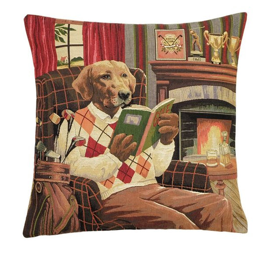 Gobelin Kissenhülle Hund Golfer – Clubhaus Motiv