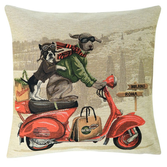 Kissen mit 2 Hunden auf einem Scooter