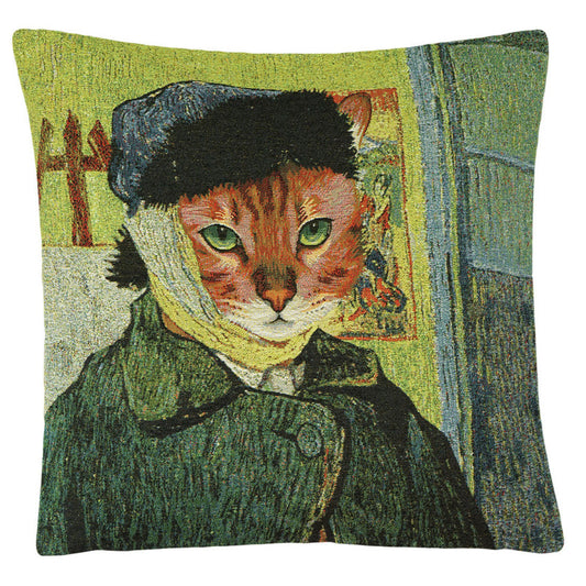 Gobelin Kissenhülle Katze mit verbundenem Ohr – 45×45 cm