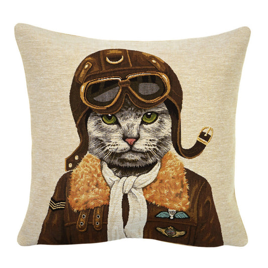 Gobelin Kissenhülle Katze Fliegeruniform – 45×45 cm