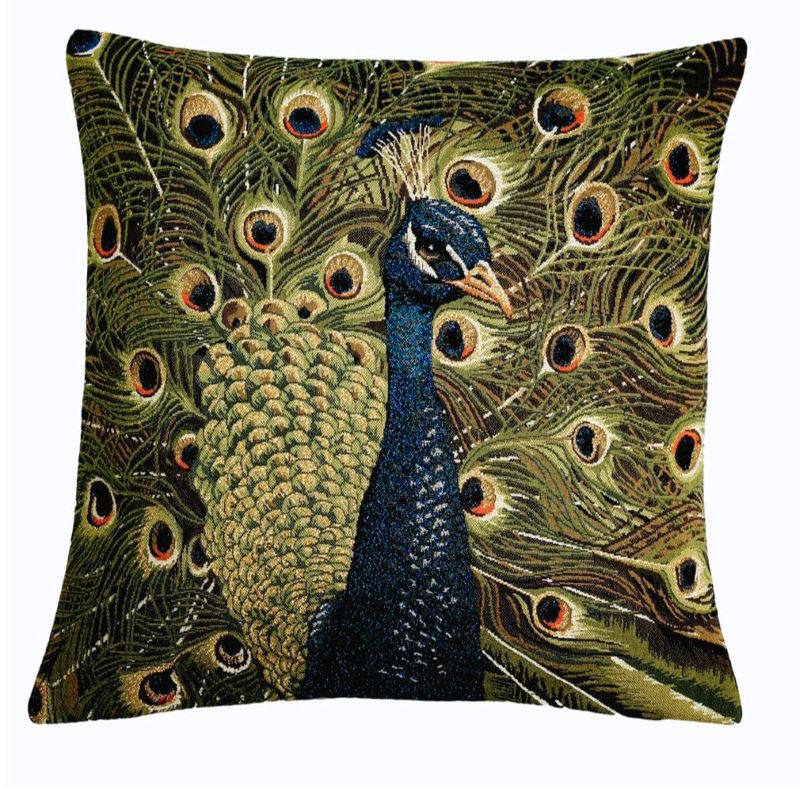 Kissenhülle Pfau mit offenem Rad – Gobelin 45x45