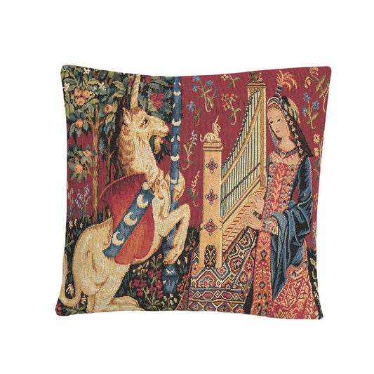 Gobelin Kissenhülle „The Hearing“ aus „Die Dame und das Einhorn“. 33x33 cm, 