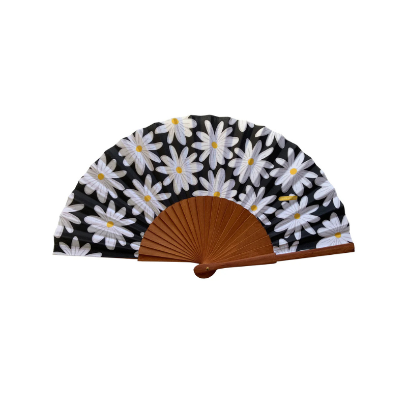 Handfächer mit Margeriten auf schwarz