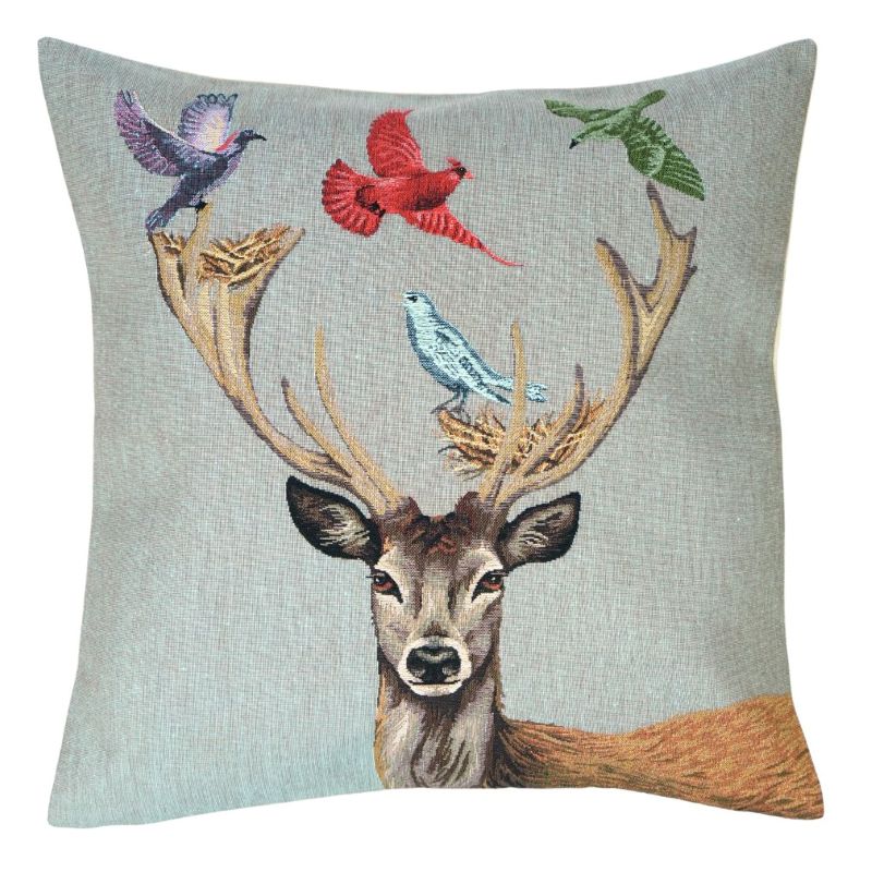Gobelin Kissen Hirsch mit Vögeln