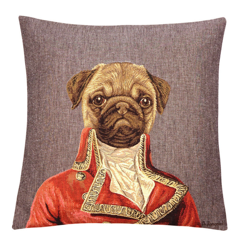 Gobelin Kissenhülle Mops Paradeuniform grau – 45×45