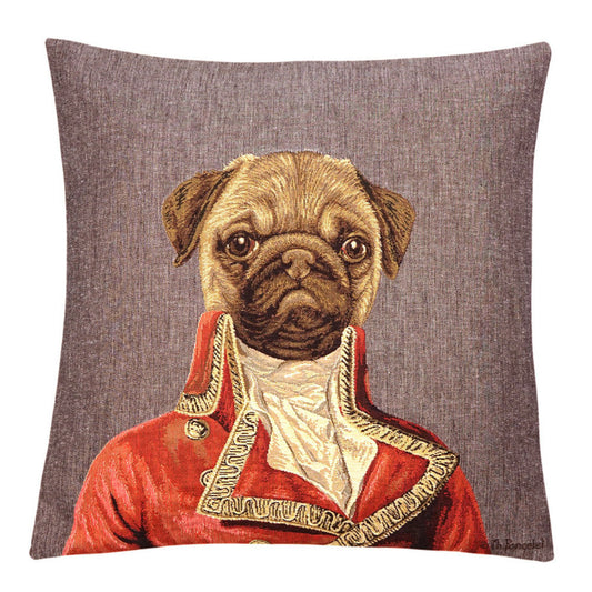 Gobelin Kissenhülle Mops Paradeuniform grau – 45×45