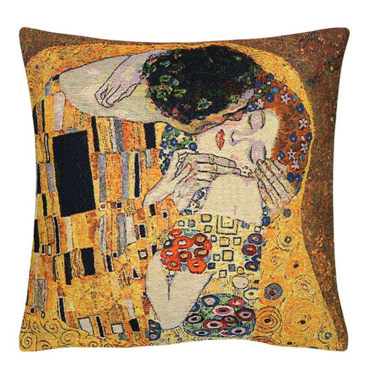 Kissenhülle Klimt „Der Kuss“ – Ausschnitt mit Goldfäden 45×45