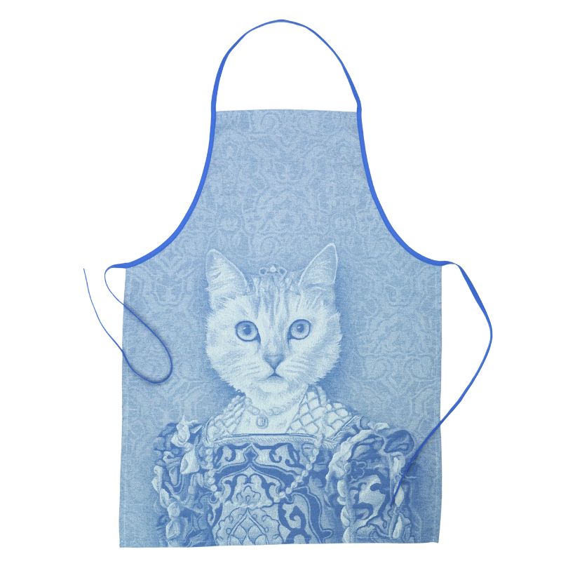 Küchenschürze mit gewebtem Muster Katze mit Diadem blau