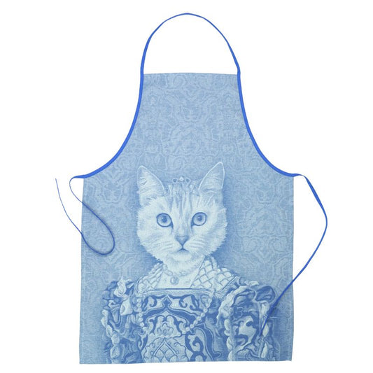 Küchenschürze mit gewebtem Muster Katze mit Diadem blau