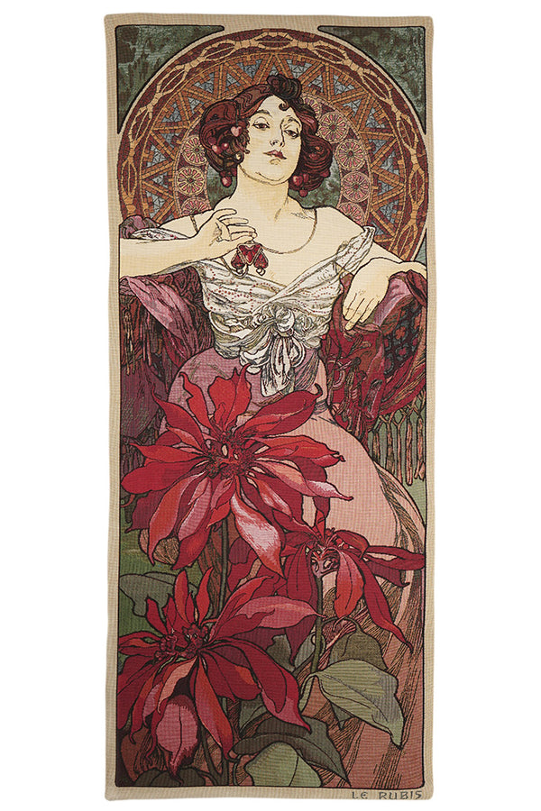 Belgian Tapestrie gewebter Wandbehang Rubin nach A. Mucha Gobelin