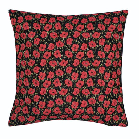 Kissenhülle Gobelin Mohnblumen auf Schwarz 