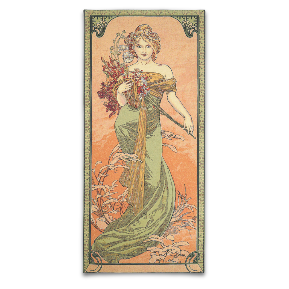 Belgian Tapestrie Wandbehang 155 x 70 cm Mucha Der Frühling Gobelin Wandbehang