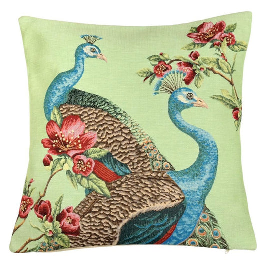 Gobelin Kissenhülle zwei Pfauen & Pfingstrosen 45x45