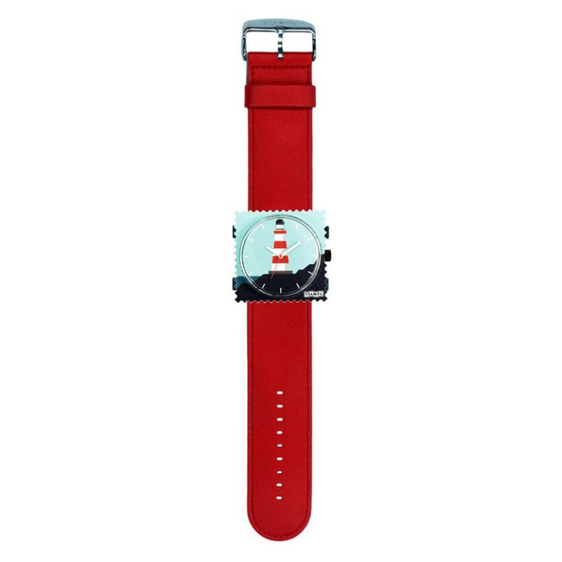 STAMPS Uhr Zifferblatt Sealight und rotes Armband