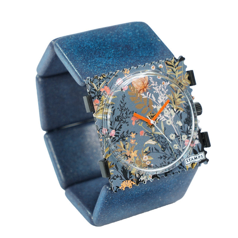 STAMPS Uhr komplett - Zifferblatt Autumn Flower auf Belta Tetra Blue