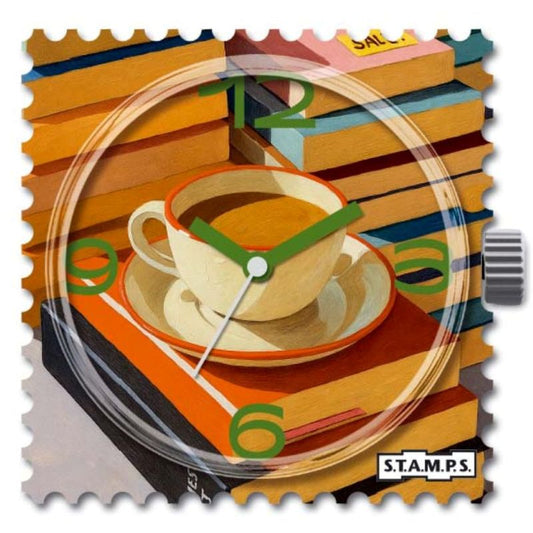 STAMPS Zifferblatt Kaffetasse und Bücher