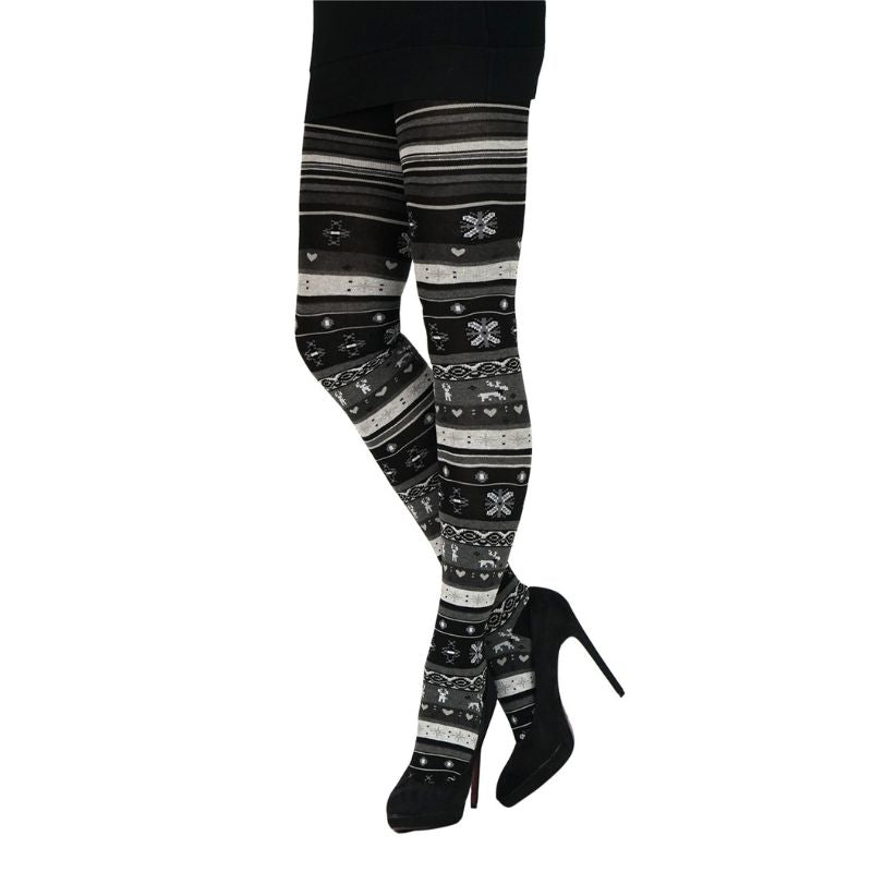 Strickstrumpfhose schwarz-grau gemustert