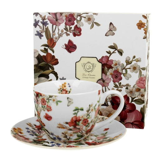 Tasse mit Untertasse Vintage Flowers White