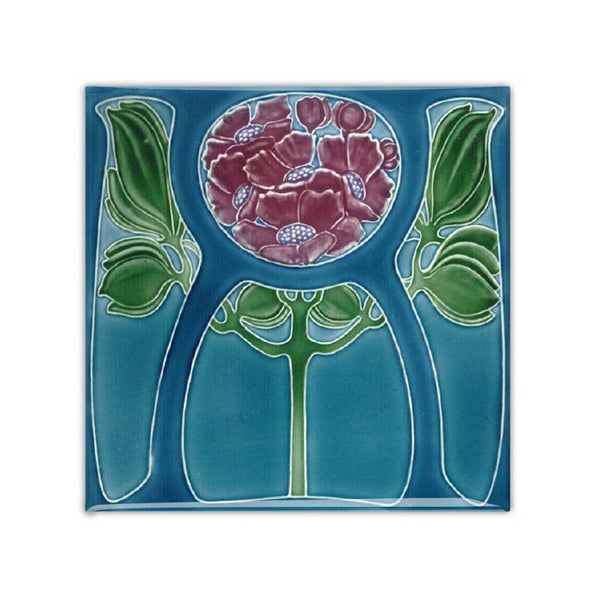 Magnet Art Nouveau Tile - Flower in blue