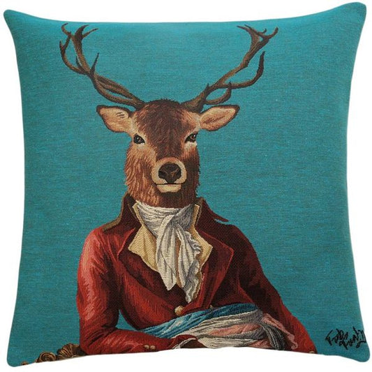 Gobelin Kissenhülle Hirsch mit rotem Jacket