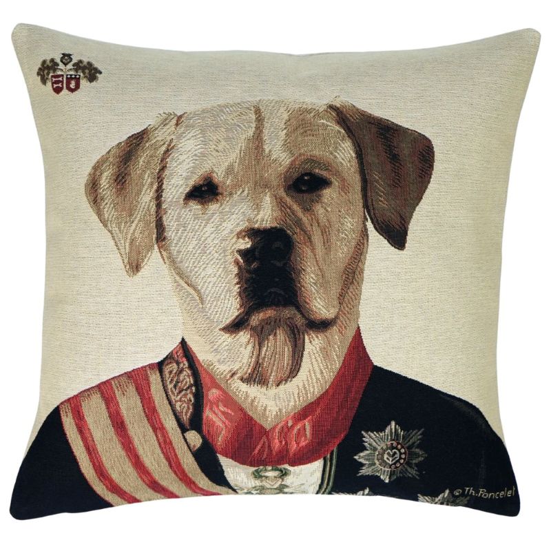 Labrador in Uniform Zierkissen beige