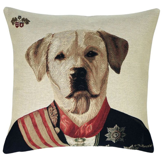 Labrador in Uniform Zierkissen beige